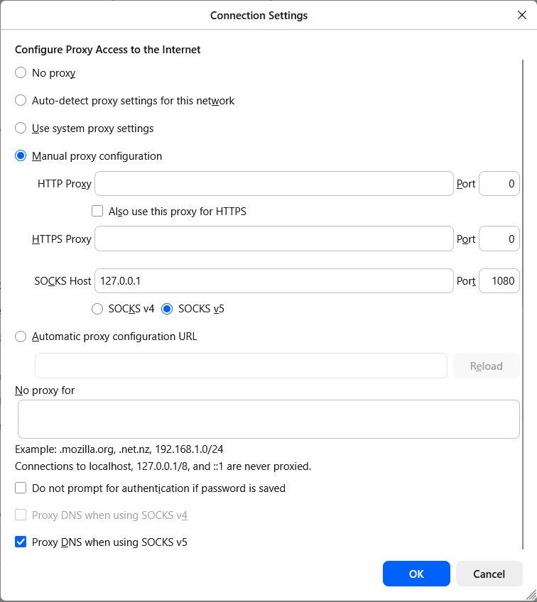 Firefox SOCKS proxy configuration